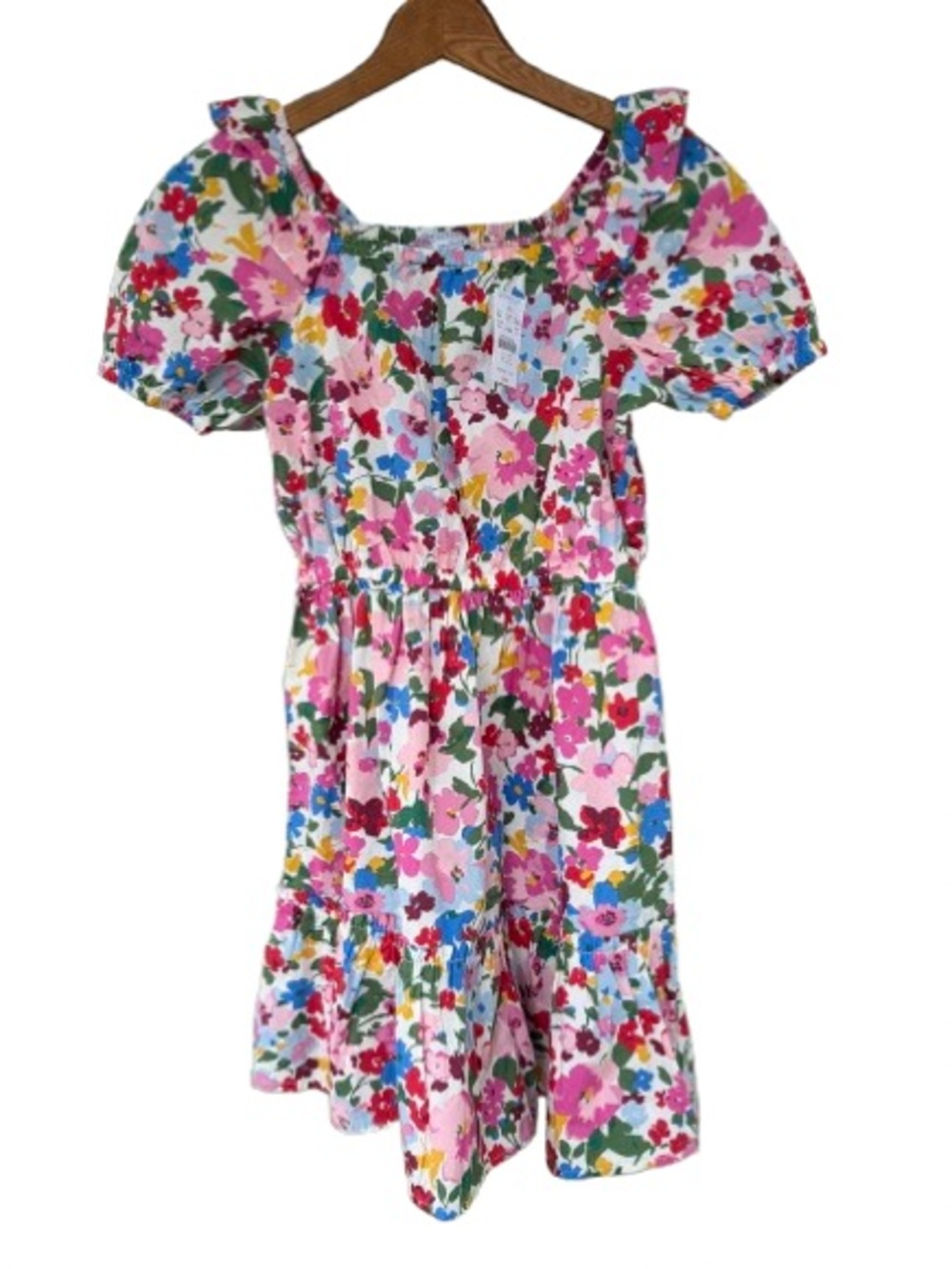 Crewcuts Girl’s Pink Floral Puff-Sleeve Square Neck Dress Size 10 Cotton NWT